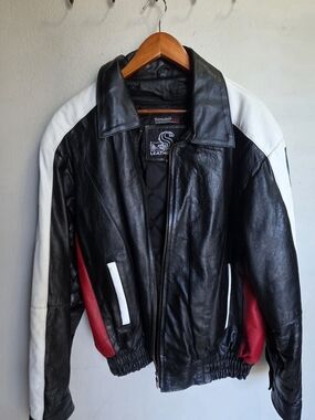 Biker's Leather Insulated Jacket With American Flag, Size XXL Like New 90s